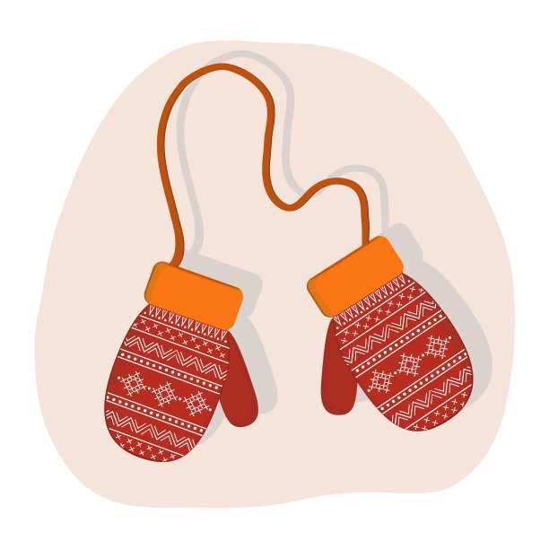 温暖的红色手套与白色装饰，彩色矢量插图，剪贴画，设计，装饰图片下载