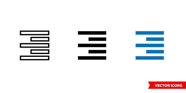 对齐右图标的3种类型的颜色，黑色和白色，轮廓。孤立向量符号符号图片下载