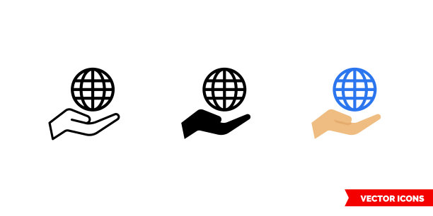 慈善图标3种颜色，黑色和白色，轮廓。孤立向量符号符号图片下载