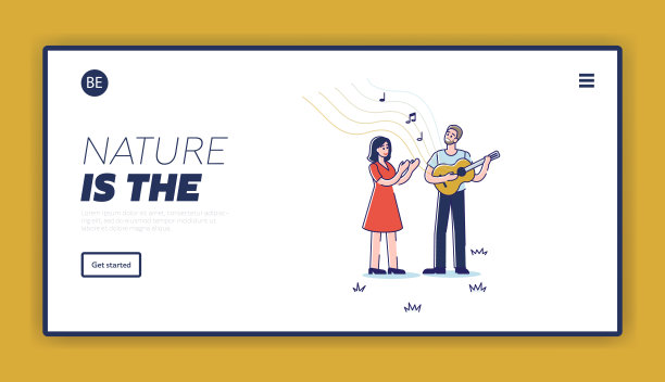 户外音乐登陆页与街头音乐家唱歌和弹吉他在公园图片下载