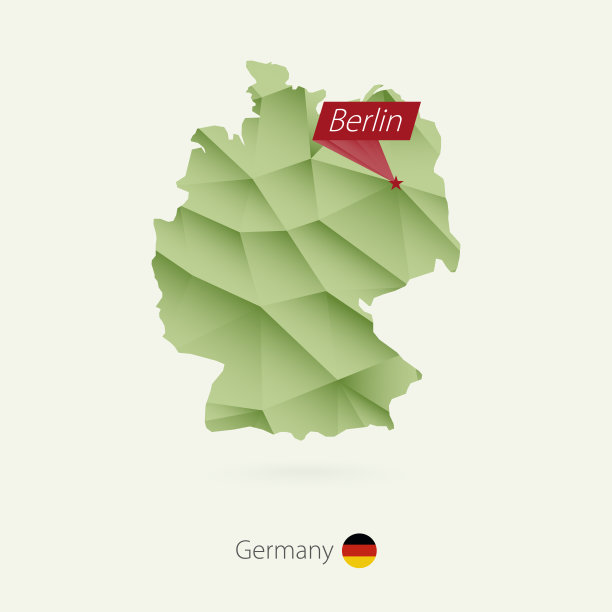 绿色梯度低多边形德国地图与首都柏林图片下载