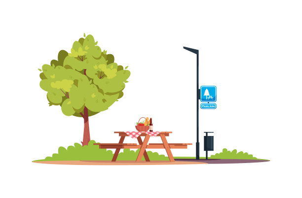 野餐区半平面RGB彩色矢量图图片下载