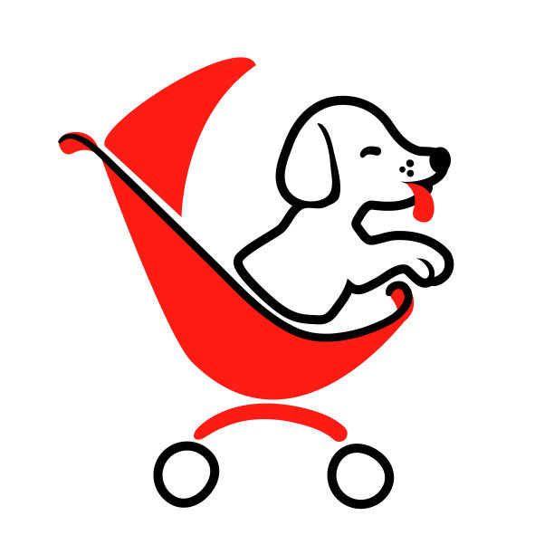 狗保姆标志在绘画风格上的白色背景为突出。行走宠物在马车图标矢量孤立元素。动物园交通平面插图。趣味动物护理商业概念艺术图片下载