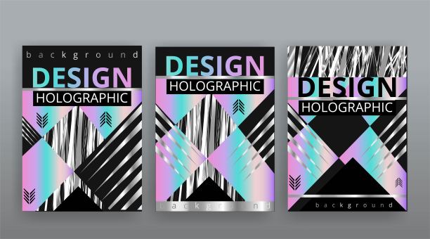 全息抽象页面模板集，复古浪潮故障创意潮霓虹灯和柔和的渐变颜色。图片下载