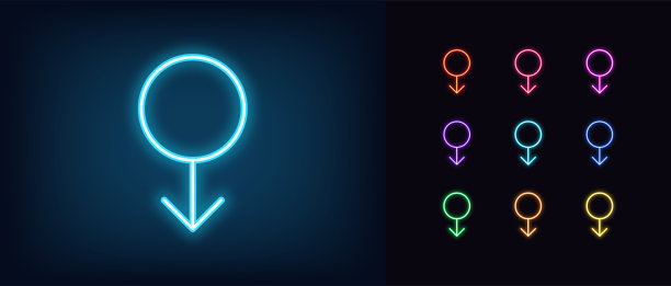 霓虹般的男性性别图标。发光的霓虹性别象征，性别认同图片下载