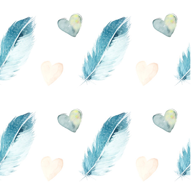 蓝色的羽毛和心形。图片下载