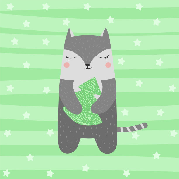 可爱的猫和月亮斯堪的纳维亚风格的儿童手绘卡通插图图片下载