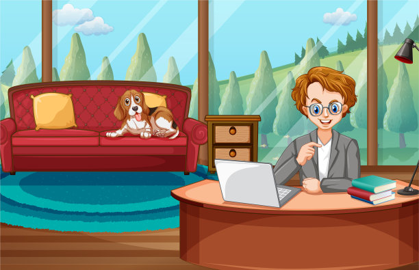 一个人在家里用电脑工作的场景图片下载