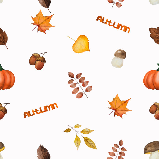 卡片上绘有各种各样的秋季主题图片下载