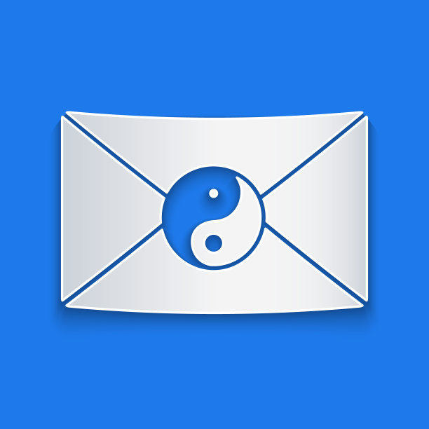 剪纸阴阳和信封图标孤立在蓝色背景。和谐和平衡的象征。纸艺术风格。矢量图图片下载
