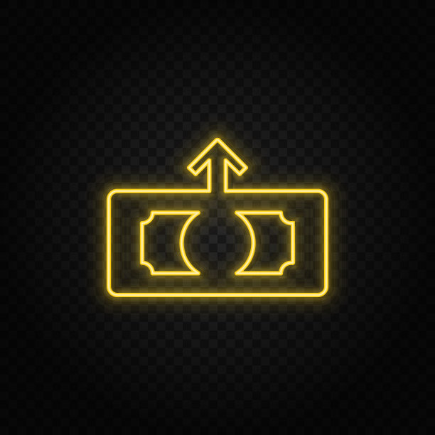 黄色霓虹图标现金，金融，金钱。透明背景。黄色霓虹矢量图标图片下载