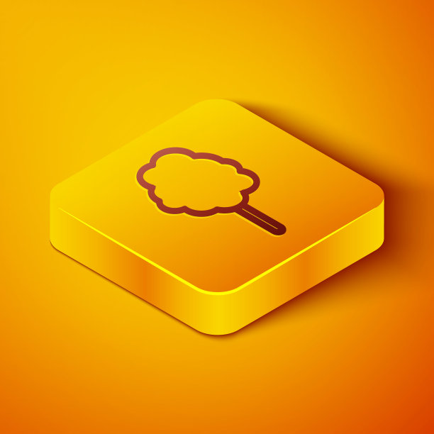 等距线棉花糖图标孤立在橙色背景。黄色方形按钮。矢量图图片下载