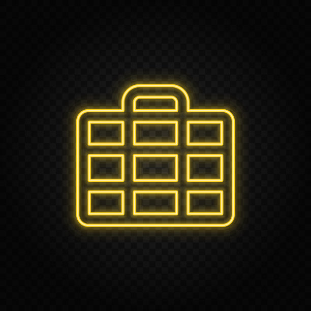 黄色霓虹灯图标箱子，百万，钱。透明背景。黄色霓虹灯矢量图标图片下载