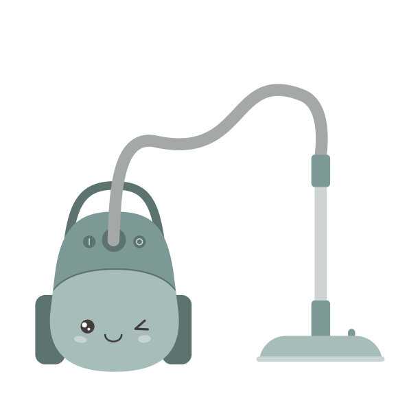 真空吸尘器在卡哇伊风格孤立的白色背景图片下载