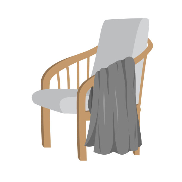 斯堪的纳维亚风格的现代灰色扶手椅与木腿和格子，孤立在白色背景。矢量平面插图。家具，室内物品，时尚的扶手椅。一件家具图片下载