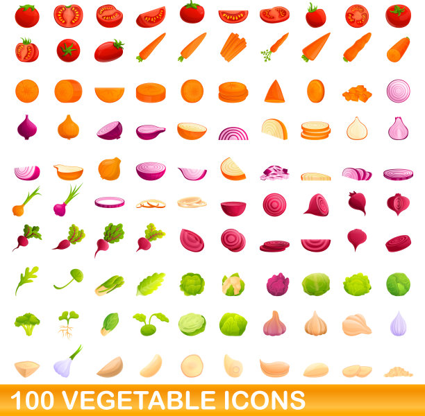 100个蔬菜图标设置卡通风格图片下载
