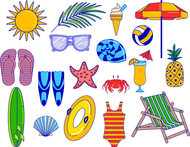 夏季度假物品采用扁平化风格套装图片下载
