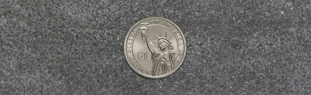 一美元硬币躺在水泥地上。图片下载