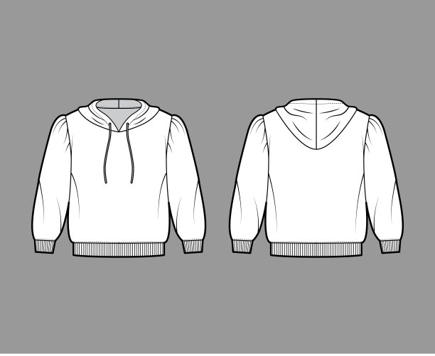 七分棉针织帽衫技术时尚插图宽松合身，蓬松的肩膀，肘袖肋装饰图片下载