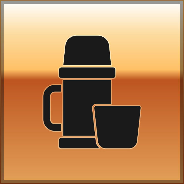 黑色热水瓶容器和杯子图标隔离图片下载