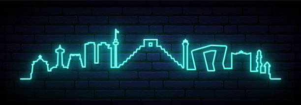 蓝色霓虹天际线坎昆城市图片下载