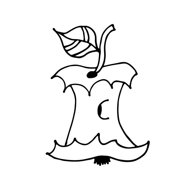 卡通蠕虫在苹果芯内手绘图片下载