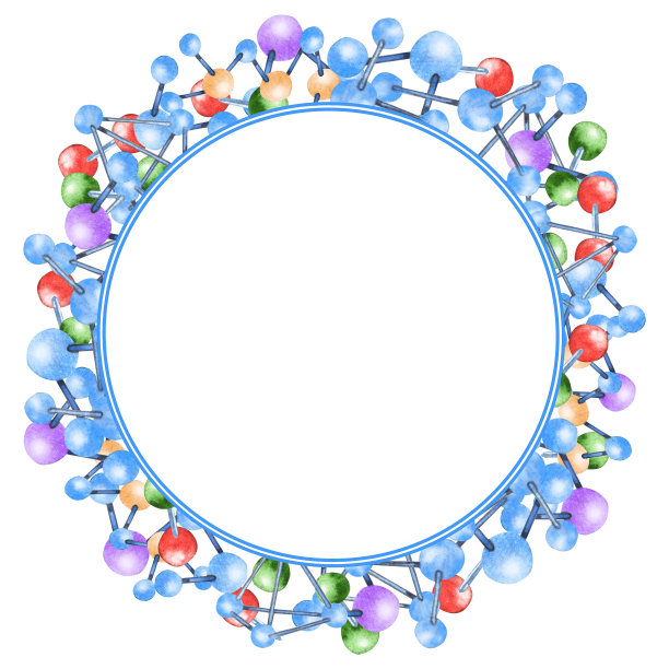 水彩科学框架。分子模型原子图标。手绘插图。图片下载
