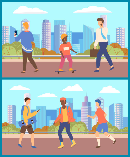在城市街道上行走的人们，公民向量图片下载