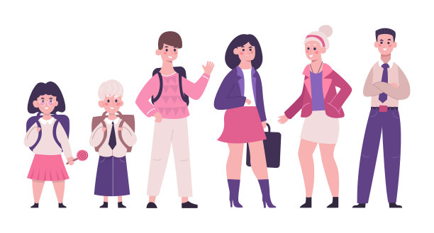 设小学生和学生站在不同的地方图片下载