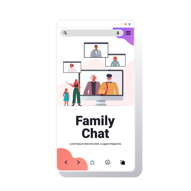 母女在视频通话中与家庭成员进行虚拟会议的概念图片下载