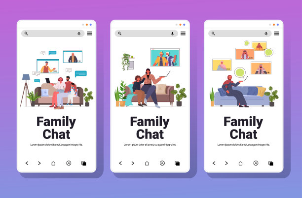 设置混合种族的祖父母，父母和孩子有虚拟会议期间的视频通话家庭聊天通信图片下载