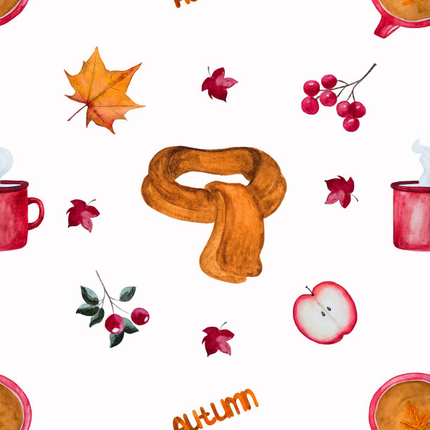 卡片上绘有各种各样的秋季主题图片下载