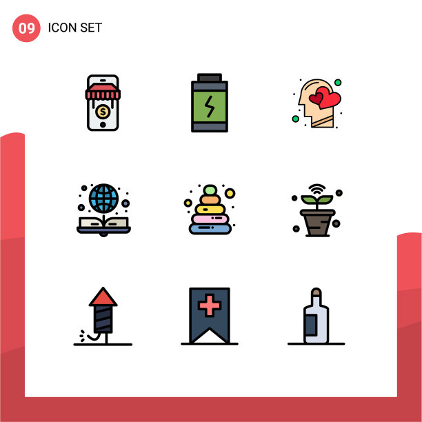 包装9个现代填充线和平色标志图片下载