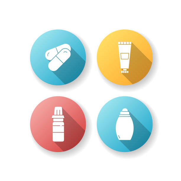 个人护理平面设计长阴影字形图标集图片下载