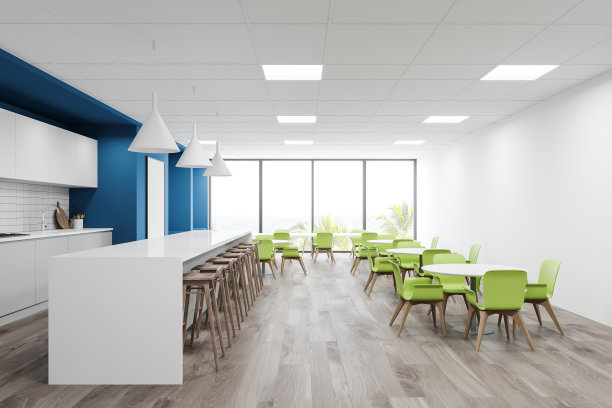 明亮的白色和蓝色酒吧内部图片下载