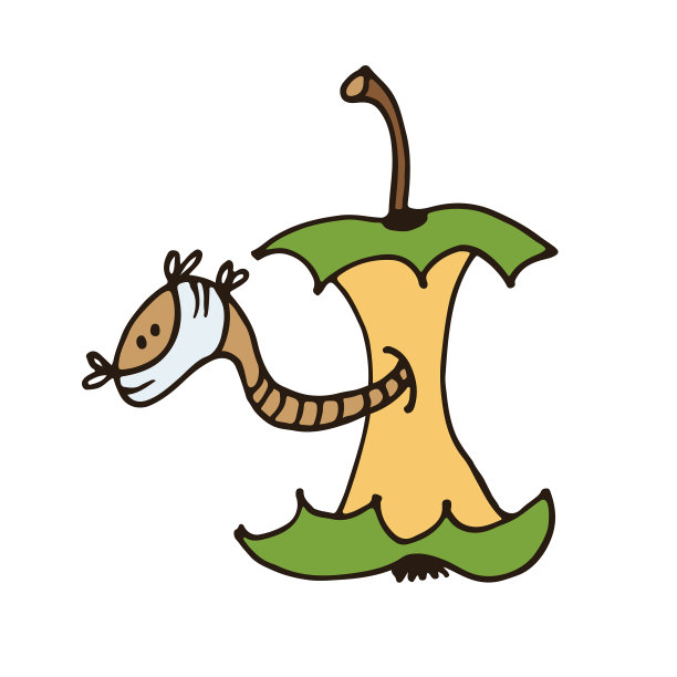 卡通蠕虫在苹果芯中面罩中图片下载