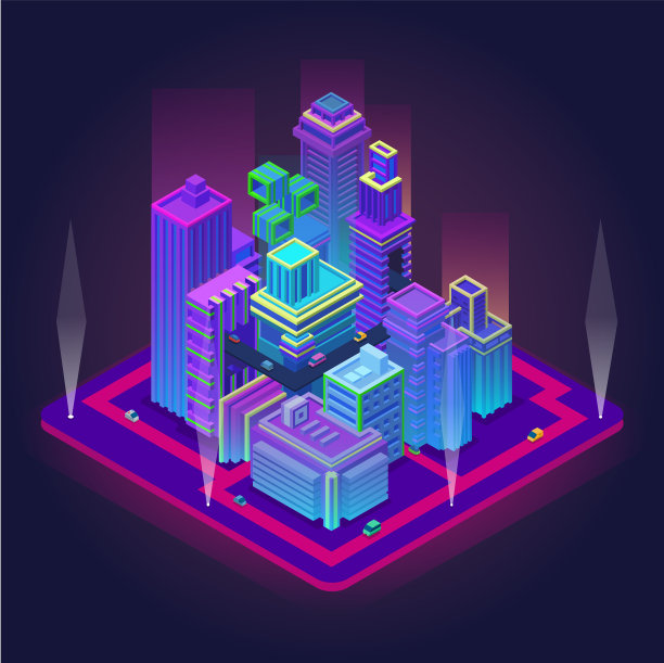 等距商业中心与摩天大楼图片下载