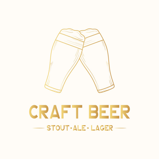 精酿啤酒店的金色标签，徽章。带有泡沫杯的酒吧标志。矢量插图与黄金vintage品牌设计。图片下载