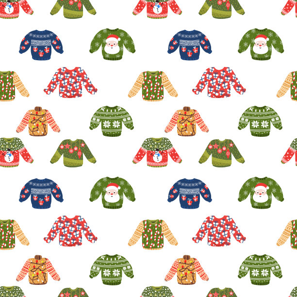 搞笑圣诞丑毛衣无缝图案图片下载