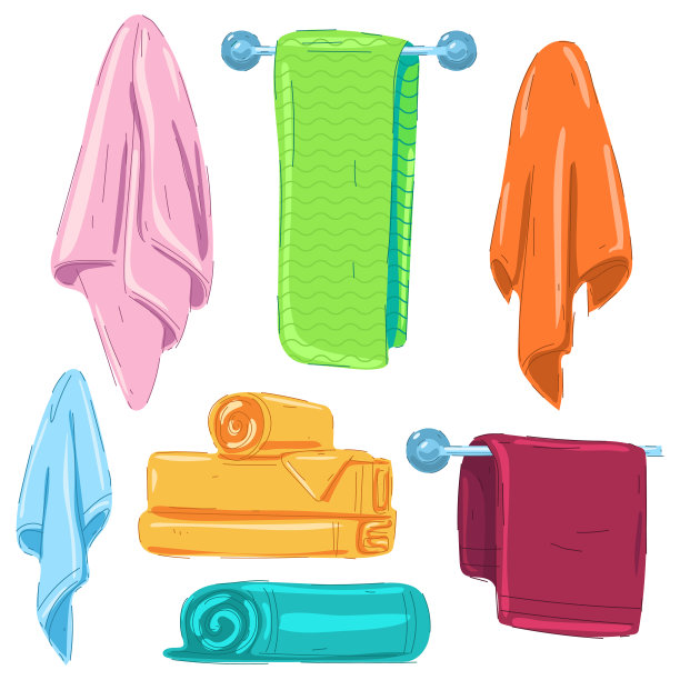 毛巾矢量卡通手绘集孤立在白色背景上。图片下载