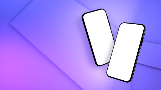 3d渲染插图的黑色智能手机，模拟手机空屏幕上的紫色背景。图片下载