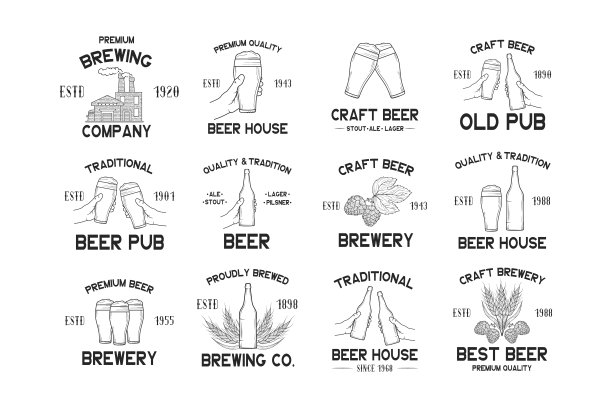 大套工艺啤酒标签，徽章和徽章啤酒厂，啤酒屋，公司，酒吧。矢量插图与vintage品牌设计。图片下载
