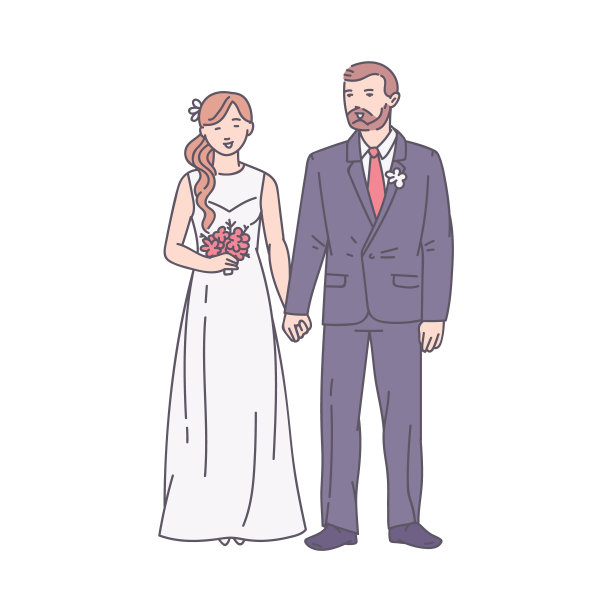 婚礼服新郎新娘卡通矢量插画图片下载