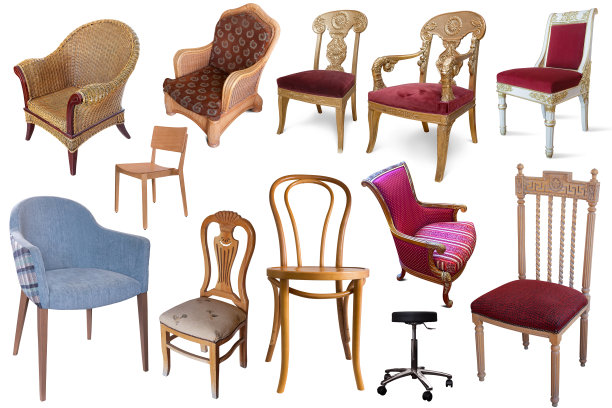 一套在白色背景上孤立的椅子图片下载