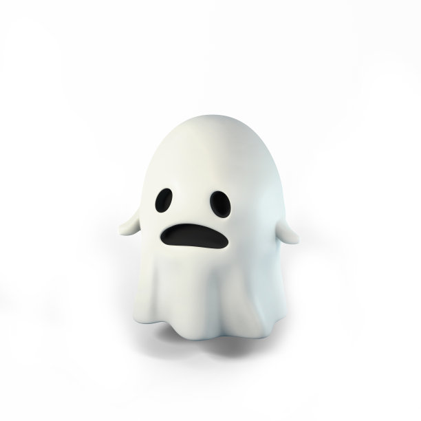 3D渲染插图的可怕和悲伤的幽灵标志上孤立的白色背景。万圣节快乐横幅或派对邀请图片下载