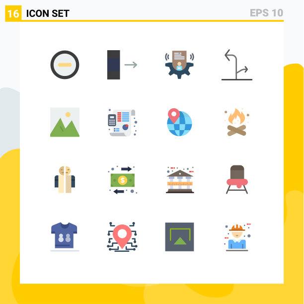包装16个现代平面颜色的标志和符号图片下载