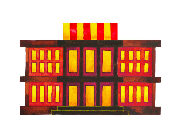 复古老建筑建筑风格水彩画插画设计手绘图片下载