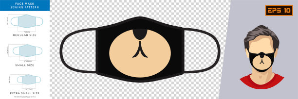 面罩缝纫模式正面观概念。图片下载