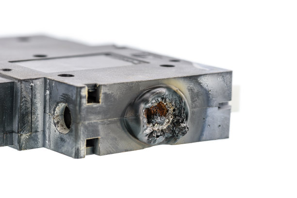 由于过载/铜线插入不当导致断路器烧毁。图片下载