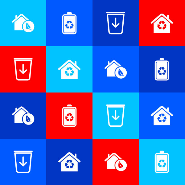 设置环保房屋，电池回收，送垃圾和房屋回收图标。向量图片下载